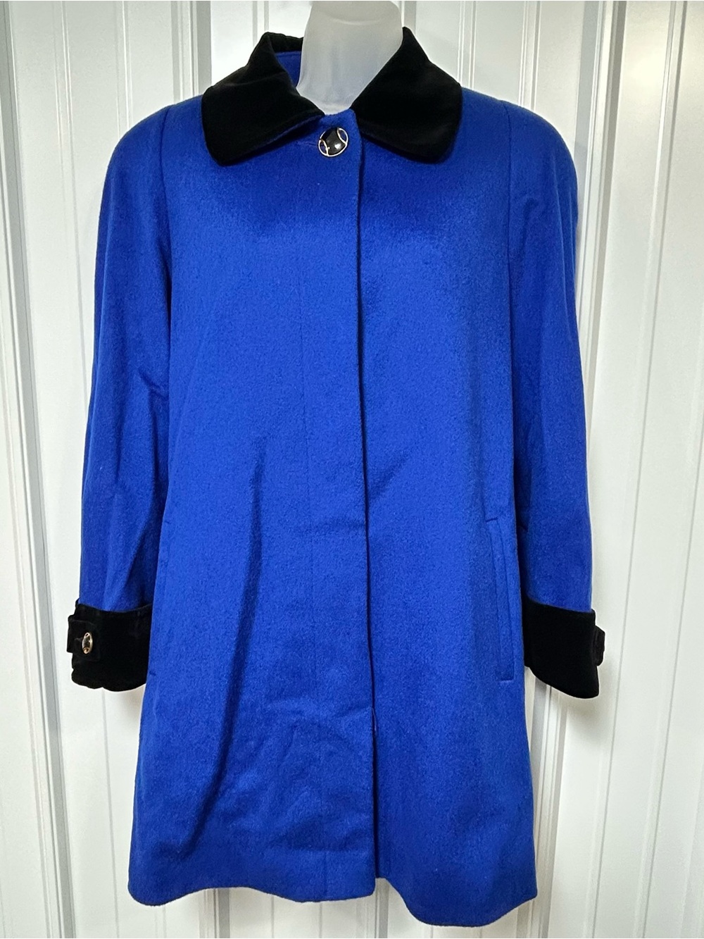 Vintage Alorna Mid Length Union USA Royal Blue Black Velvet Collar XL Wool Blend